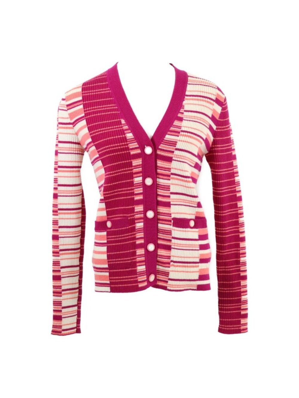 Chanel Border Cashmere Blend Knit Cardigan 34